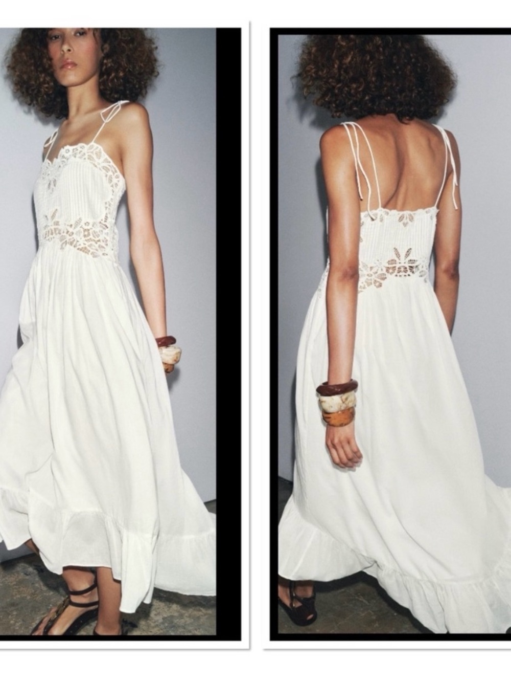 Zara White Crochet-Panel Maxi Dress